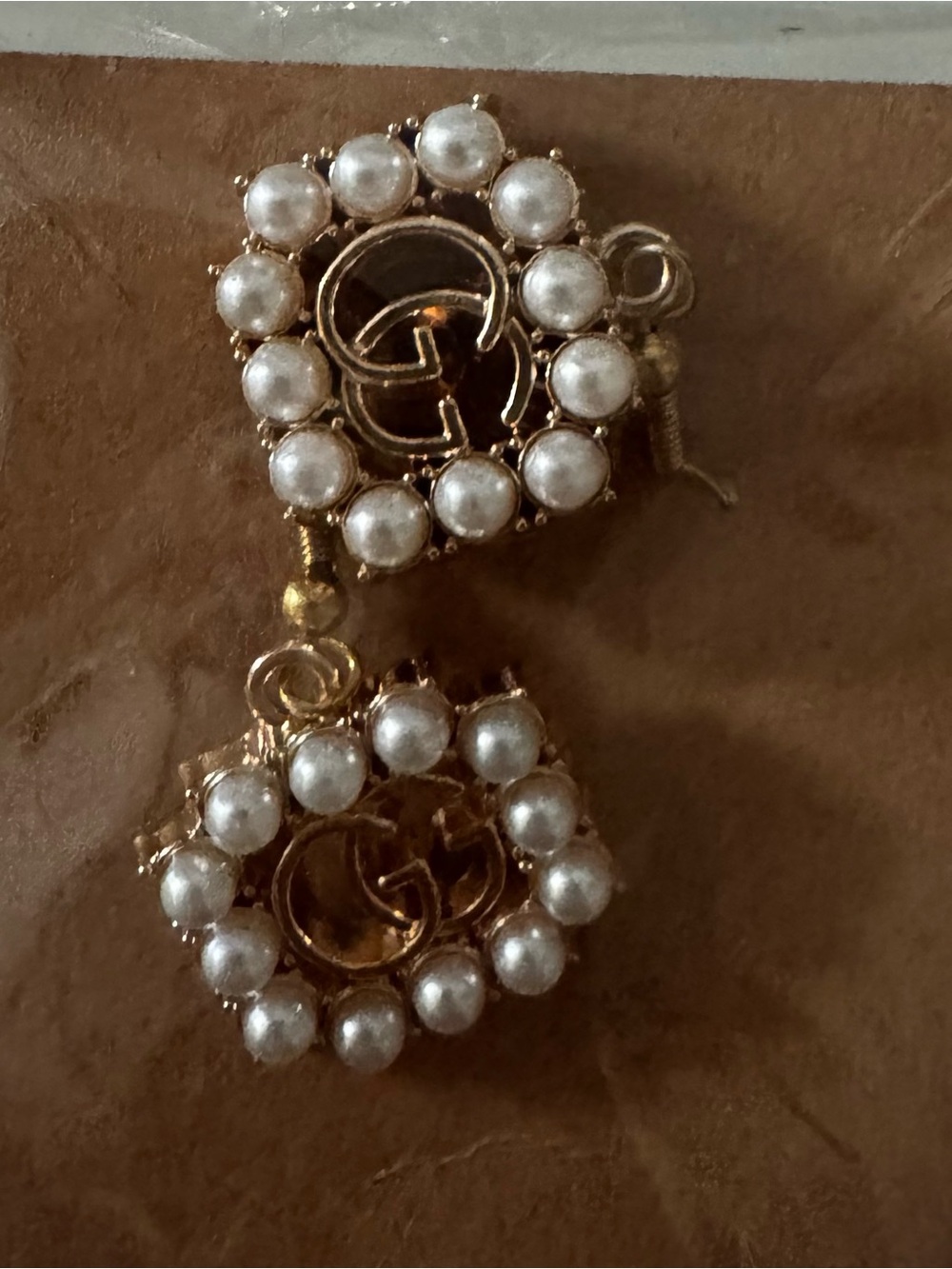 Gold Pearl Cluster Drop Earrings - White Pearls